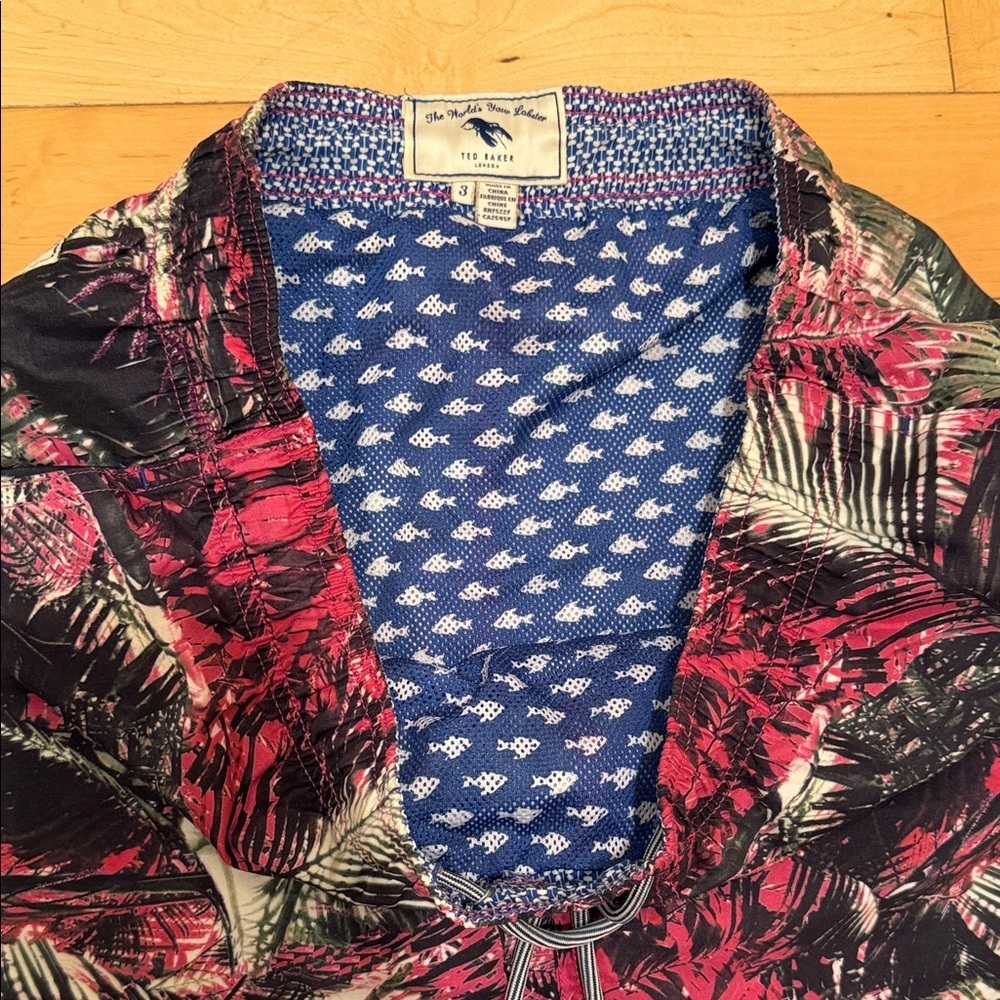 Ted Baker Men’s Tropical Floral Swim Trunks Pink Black Size 3 Medium - Picture 5 of 7